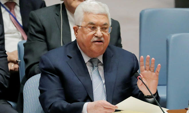 Palestinian President Mahmoud Abbas speaks during a meeting of the United Nations Security Council at UN headquarters in New York, US on Feb. 20, 2018. (Reuters)