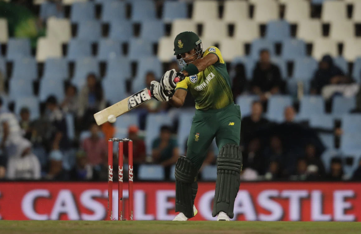 South Africa's captain JP Duminy plays a shot during the second T20 cricket match between South Africa and India at Centurion Park in Pretoria. (AP)