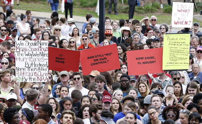 Activists and students from Marjory Stoneman Douglas High School attend a rally at the Florida State Capitol building to address gun control on February 21, 2018 in Tallahassee, Florida. (Don Juan Moore/Getty Images/AFP)