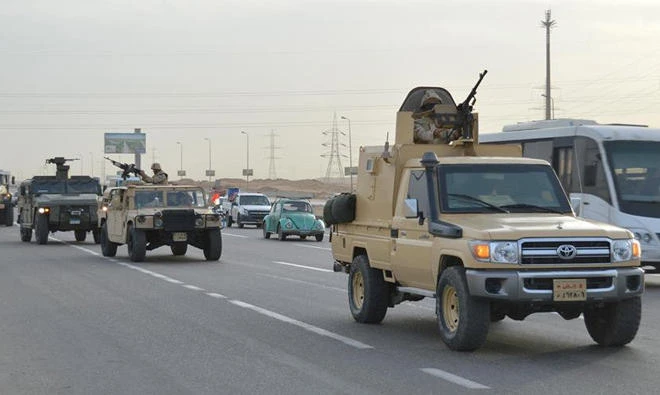 Egyptian Army's Armoured Vehicles are seen on a highway to North Sinai during a launch of a major assault against militants, in Ismailia, Egypt, on Feb 9, 2018. (Reuters)