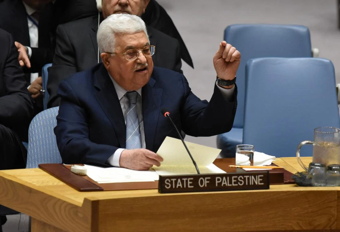 Above, Palestinian leader Mahmud Abbas speaks at the UN Security Council on Tuesday, February 20. Abbas called for the convening of an international conference by mid-2018 to pave the way for recognition of Palestinian statehood as part of a wider Middle East peace process. (AFP)