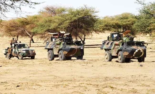 In this file photo taken on March 10, 2016, French soldiers involved in the regional anti-insurgent Operation Barkhane patrol, in this March 10, 2016 file photo, in Timbamogoye. (AFP)