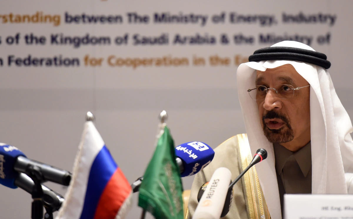 Saudi Arabia's Minister of Energy, Industry and Mineral Resources, Khalid Al-Falih speaks during a joint press conference. (AFP)