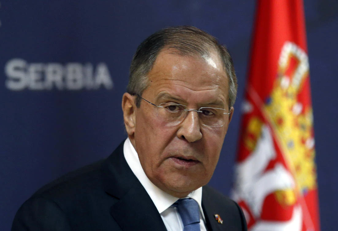 Russian Foreign Minister Sergey Lavrov speaks during a press conference after talks with his Serbian counterpart Ivica Dacic, in Belgrade, Serbia. Russia mainly wants to discourage Western Balkan countries from joining NATO, but has also shown opposition to their EU membership bids. Serbia is a major target for Russian efforts because of deep cultural and historic links between the two Slavic nations. (AP Photo)