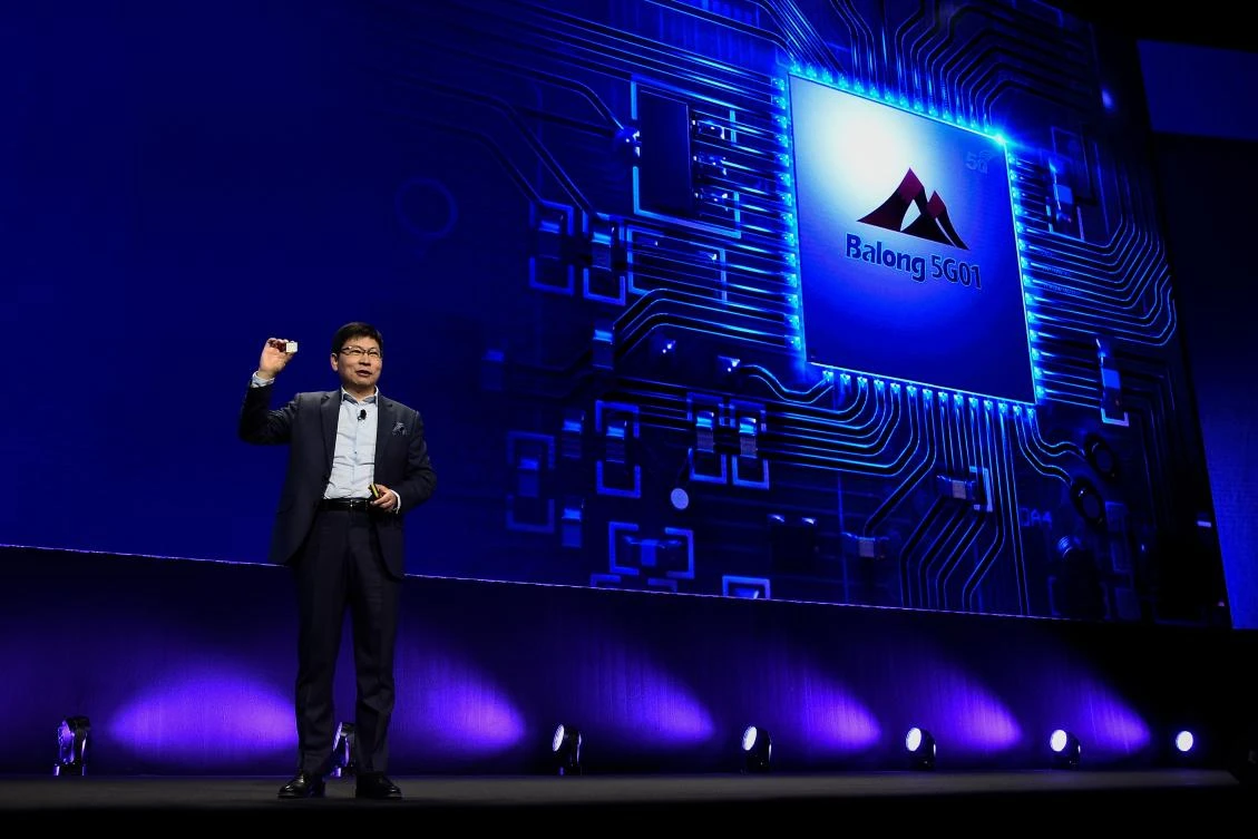 Huawei CEO Richard Yu gives a press conference to present the new Huawei Balong 5G01, a 3GPP 5G commercial chipset on February 25, 2018 in Barcelona, on the eve of the inauguration of the Mobile World Congress (MWC). (AFP)