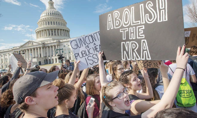 School students from Montgomery County, Md., in suburban Washington, on Wednesday rally in solidarity with those affected by the shooting at Parkland High School in Florida, at the Capitol in Washington. (AP)