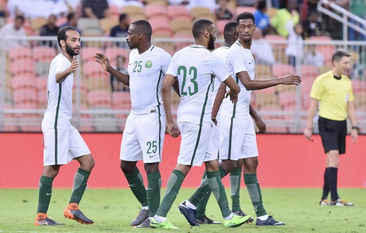 Saudi Arabia celebrate their 3-0 win over Moldova. (@SaudiFF)
