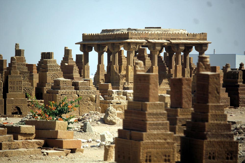 Chaukhandi, a cemetery of tombs built of yellow sand stone, are situated some 29 kilometers east of Karachi (Photo Arab News/ M.F. Sabir)
