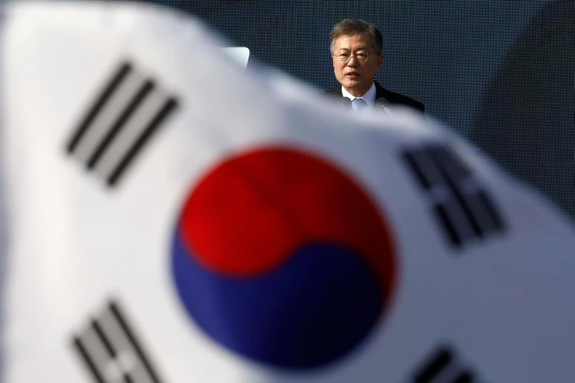 South Korea’s President Moon Jae-in delivers a speech during a ceremony celebrating the 99th anniversary of the March First Independence Movement against Japanese colonial rule on March 1, 2018. (AFP)