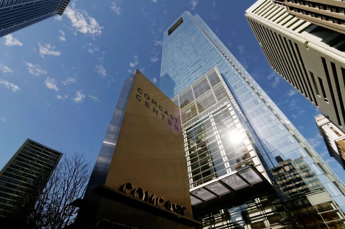 Above, the Philadelphia headquarters of Comcast, the US’ biggest cable television and Internet provider. Comcast made a bid for European satellite TV group Sky with an all-cash offer valued at more than $31 billion. (AFP)