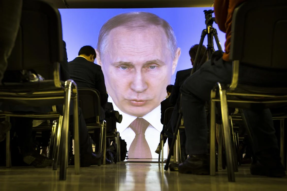 Above, Russian President Vladimir Putin gives his annual state of the nation address in Moscow on Thursday, March 1. Putin said that the nuclear-powered cruise missile tested last fall has an unlimited range and high speed and is capable of penetrating any missile defense. (AP)