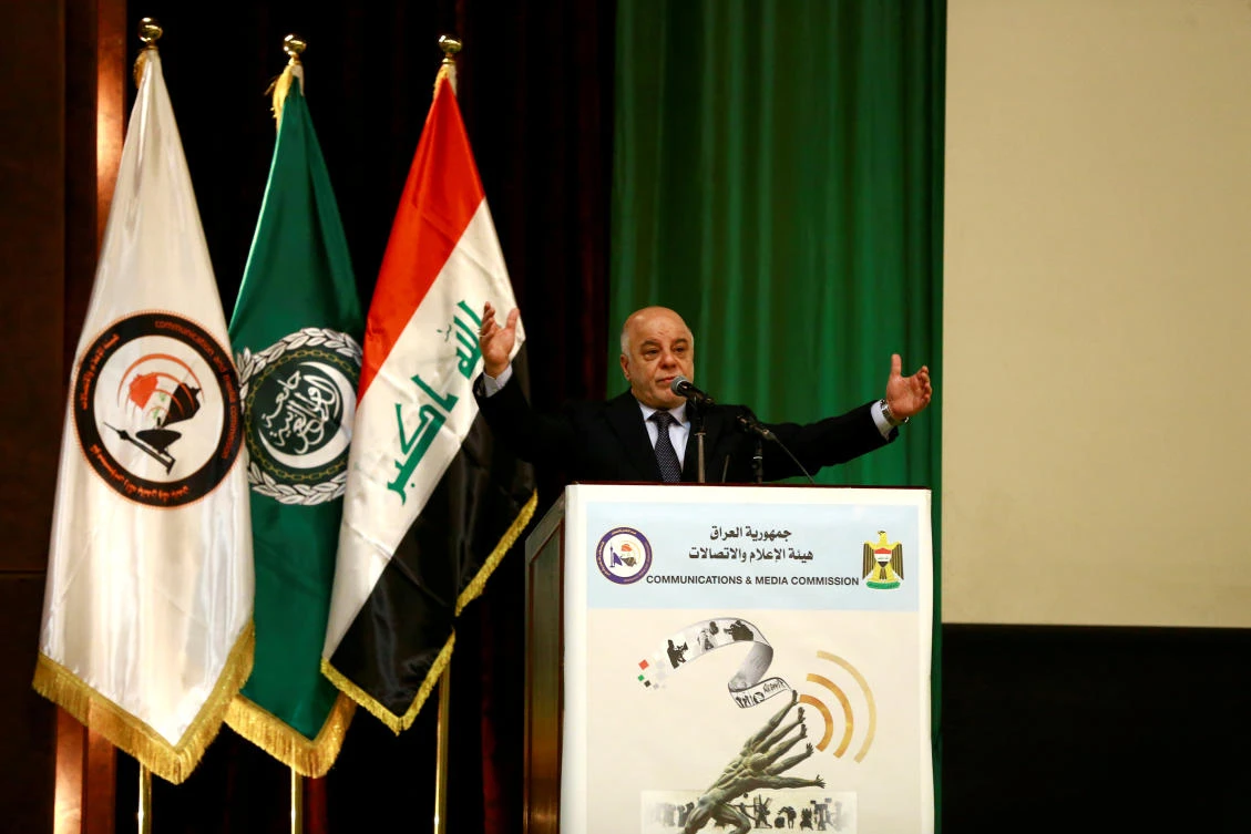 Iraq's Prime Minister Haider al-Abadi speaks during a ceremony of Baghdad is the Capital of Arab Media, in Baghdad, Iraq. (Reuters)