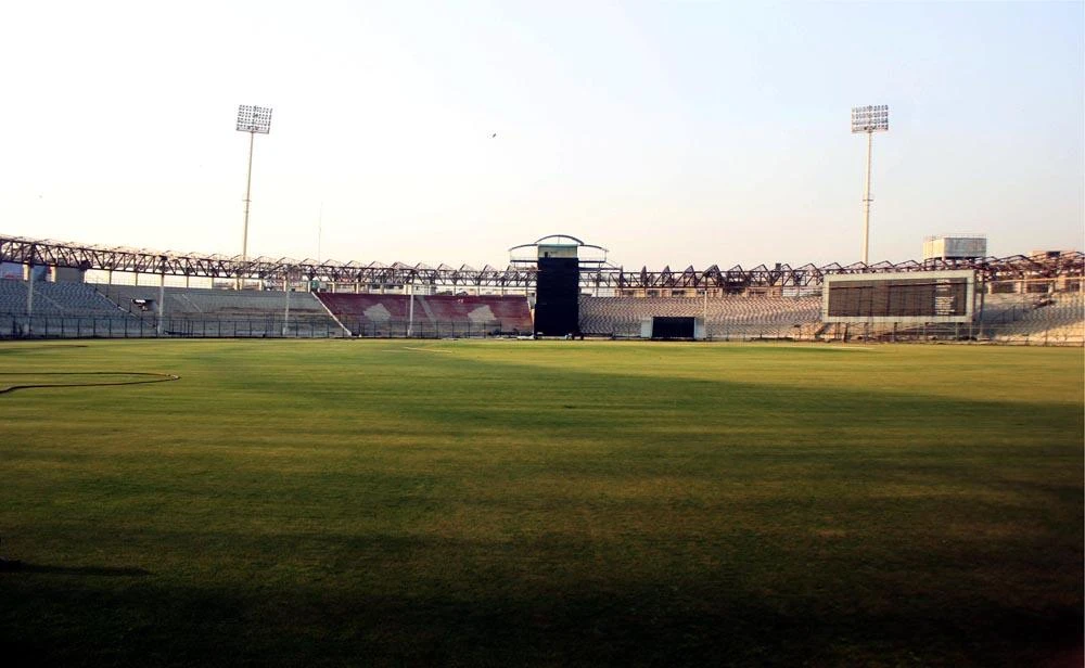 A view of the National Stadium Karachi where green lush ground and pitches are ready for the final match of the third edition of Pakistan Super League (PSL). (AN photo)