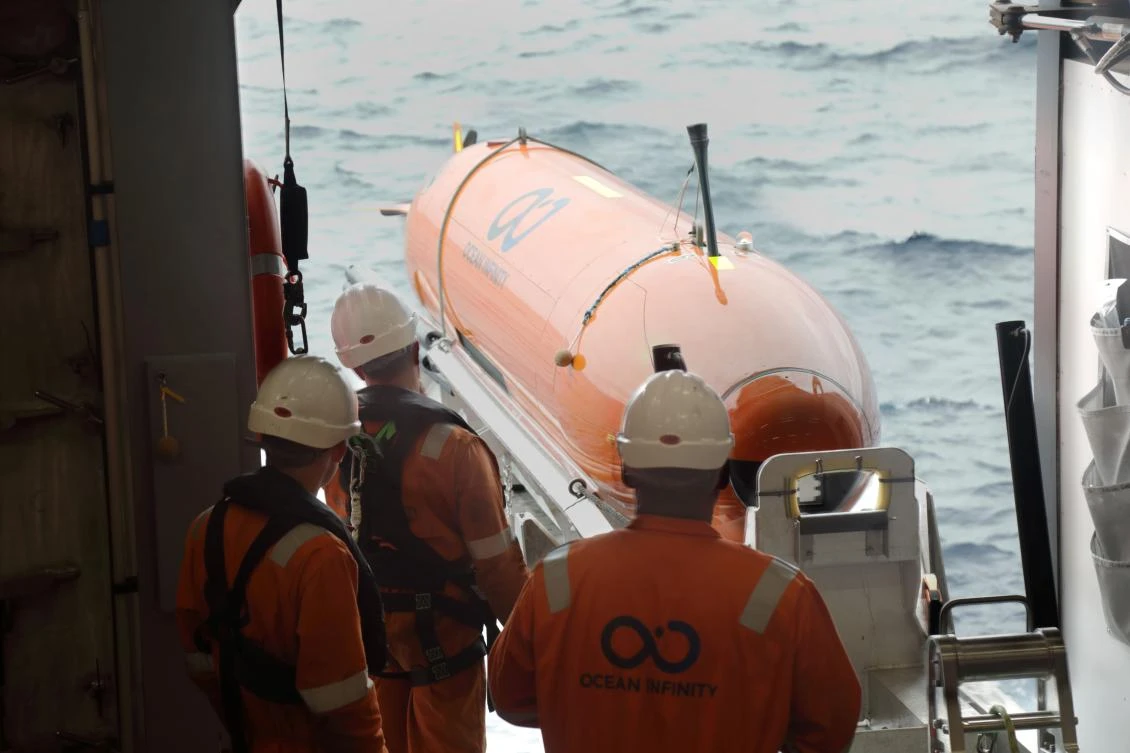 This undated handout file photo released to AFP on January 24, 2018 by Ocean Infinity shows an autonomous underwater vehicle (AUV), one of eight used for the hunt of Malaysia Airlines' flight MH370 that went missing in 2014, being deployed at sea. (AFP)