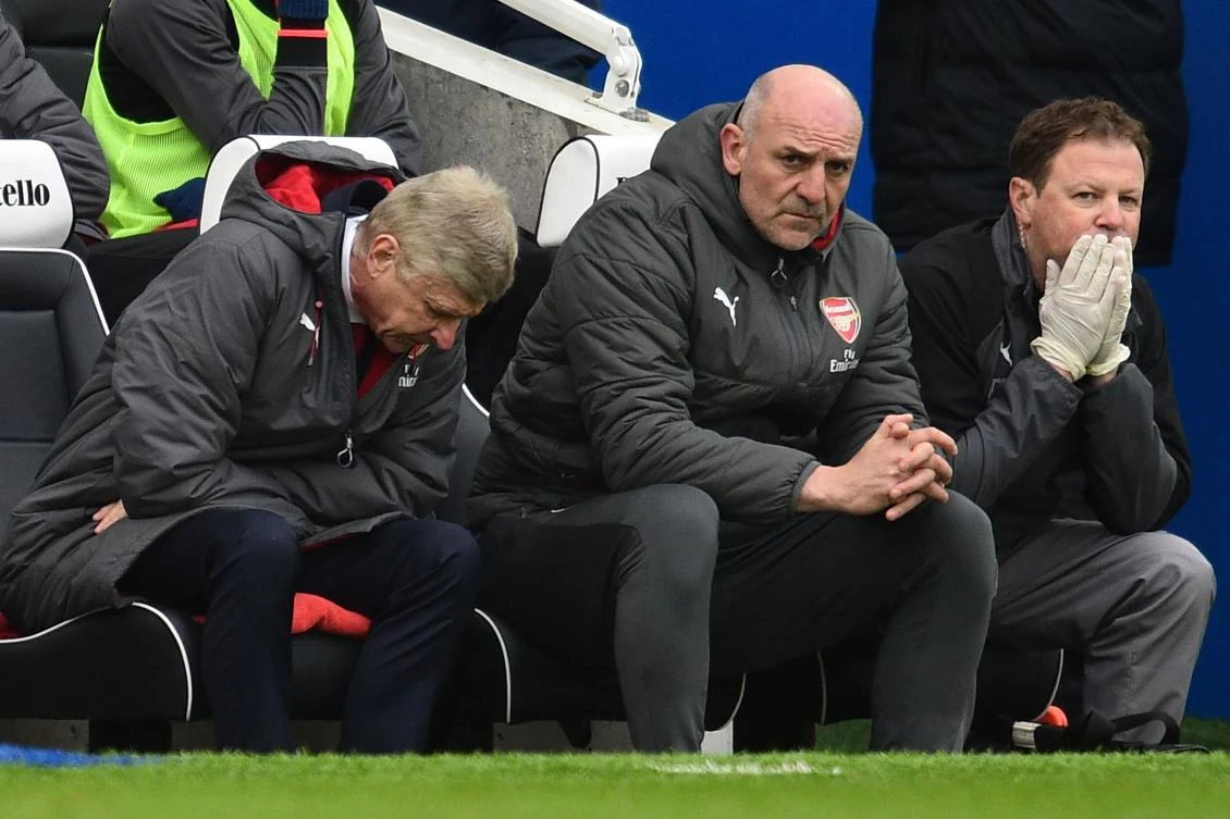 Arsenal's French manager Arsene Wenger reacts as Brighton lead 2-0, during the English Premier League match between Brighton and Hove Albion and Arsenal at the American Express Community Stadium (AFP)