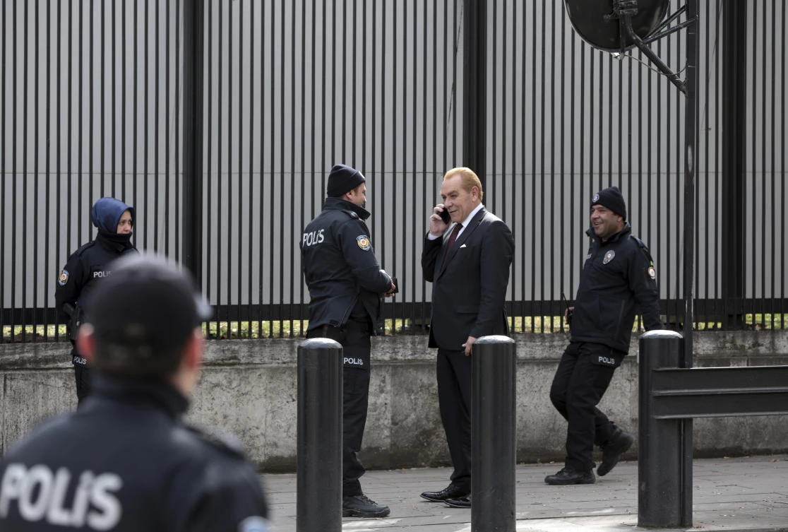 Turkish police outside the US Embassy in Ankara after four suspects were detained as part of an investigation into a possible attack on the embassy. (AP Photo)