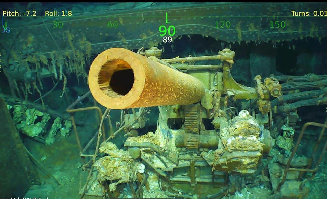 This handout photo obtained March 5, 2018 courtesy of Paul G. Allen shows wreckage from the USS Lexington, a US aircraft carrier which sank during World War II, that has been found in the Coral Sea, a search team led by Microsoft co-founder Paul G. Allen announced March 5, 2018. (AFP)