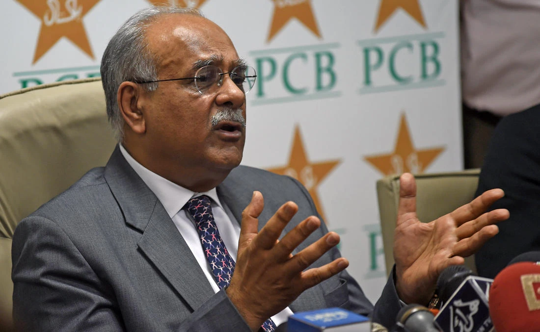In this file photo, Chairman of Pakistan Cricket Board (PCB) Najam Sethi gestures as he addresses a news conference at the National Stadium in Karachi on Oct. 18, 2017. (AFP)