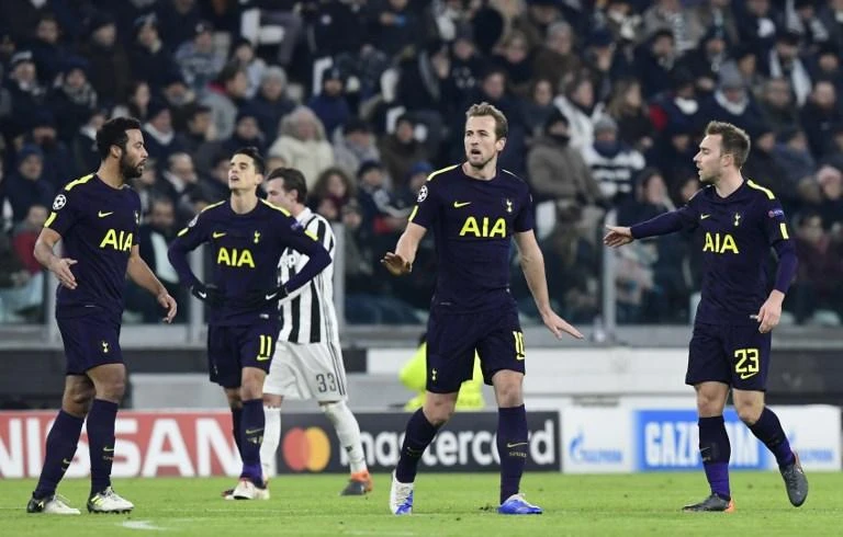 Harry Kane celebrating his goal in Turin in the first-leg against Juventus. (AFP)