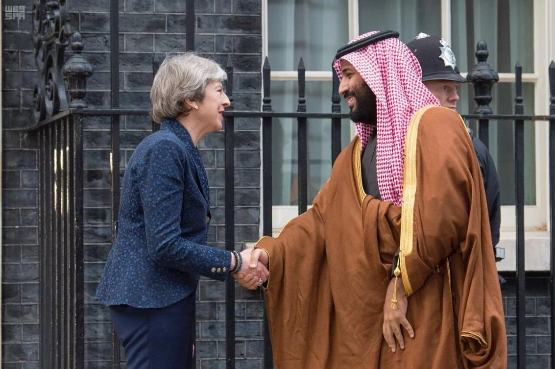 Saudi Arabia’s Crown Prince Mohammed Bin Salman meets British PM Theresa May (SPA)