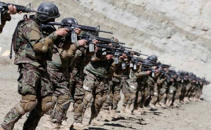 In this file photo, new recruits to the Afghan army Special Forces take part in a military exercise in Rishkhur district outside Kabul, Afghanistan Feb. 25, 2017. (REUTERS)