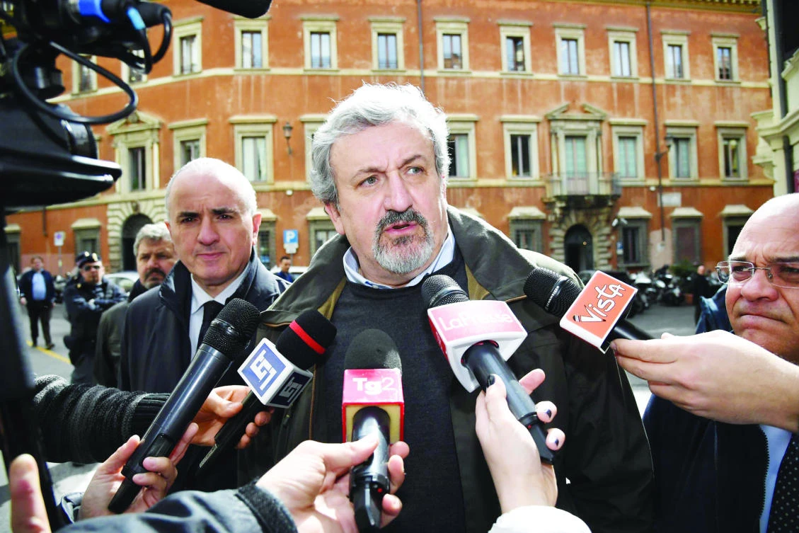 Democratic Party's Michele Emiliano arrives for a party meeting in Rome Monday. (AP)