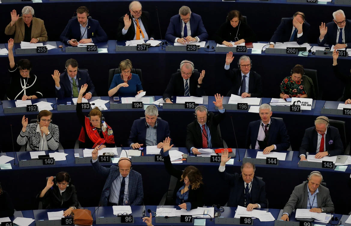 Members of the European Parliament take part in a voting session at the European Parliament in Strasbourg, France, March 14, 2018. (REUTERS)