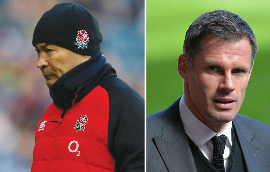 Eddie Jones (L) and Jamie Carragher (R) have been caught out by actions being shared on social media. (AFP)
