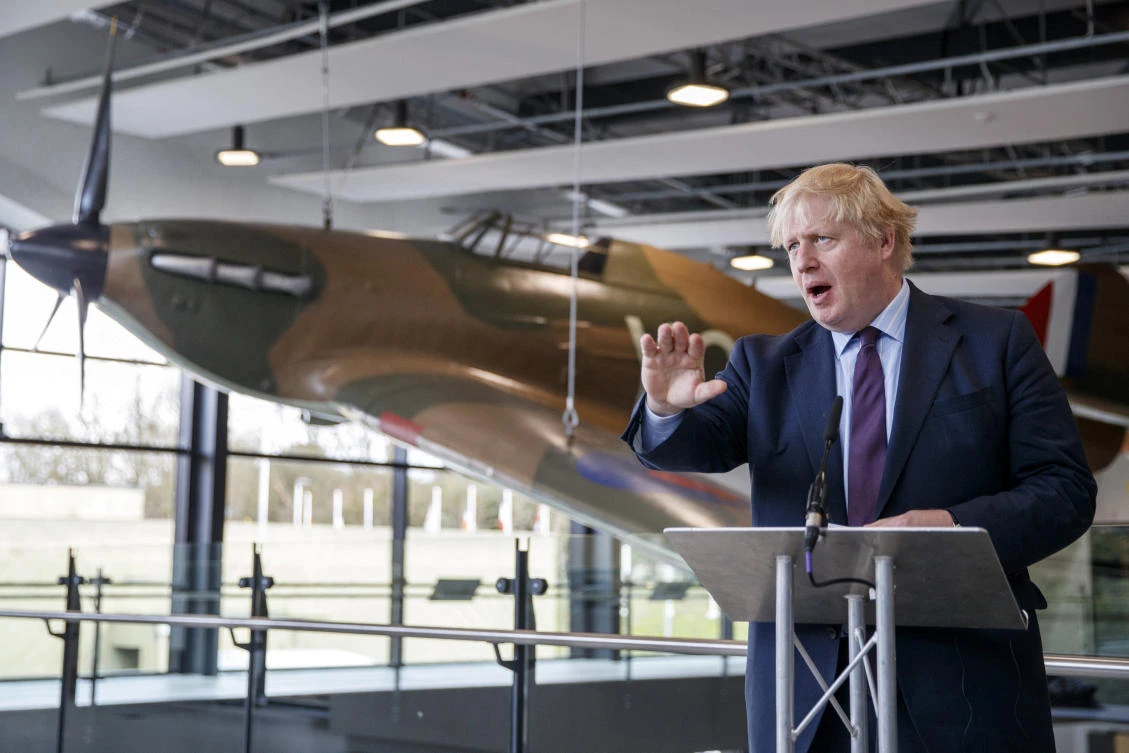 Britain's Foreign Secretary Boris Johnson addresses the media during a visit to a Battle of Britain bunker at RAF Northolt in Uxbridge, Britain, Mar. 16, 2018. (Reuters)