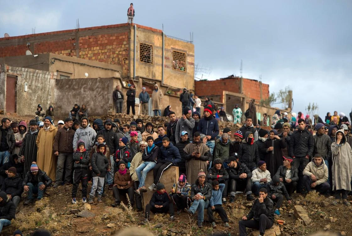 Moroccans defy a government ban and take part in a demonstration in the northeastern former mining town of Jerada demanding an “alternative economy” and the release of jailed activists on March 16, 2018. The accidental deaths in December of two brothers trapped in a mine shaft, followed by two other deaths under similar circumstances, has sparked a wave of unrest and protests in the impoverished town. (AFP/Fadel Senna)