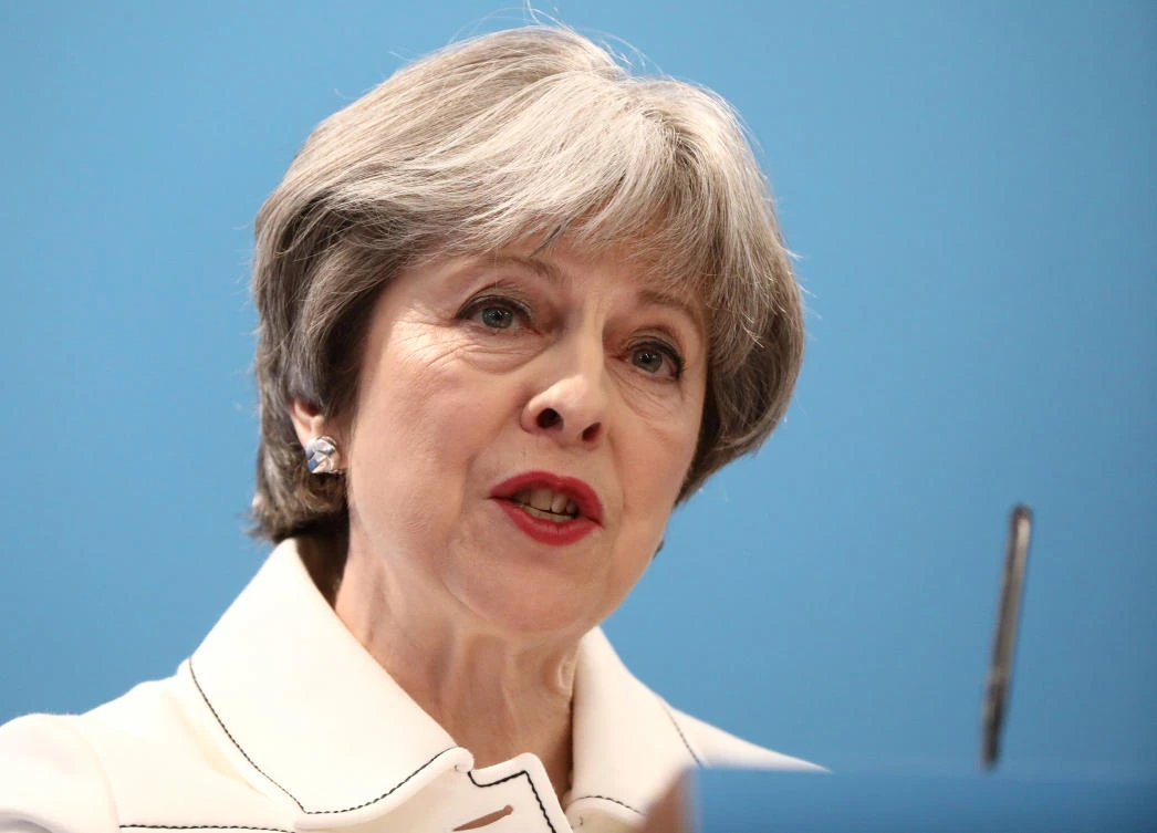 Britain’s Prime Minister Theresa May delivers her speech at the Conservative Party’s Spring Forum in London on March 17, 2018. (Simon Dawson/POOL/AFP)
