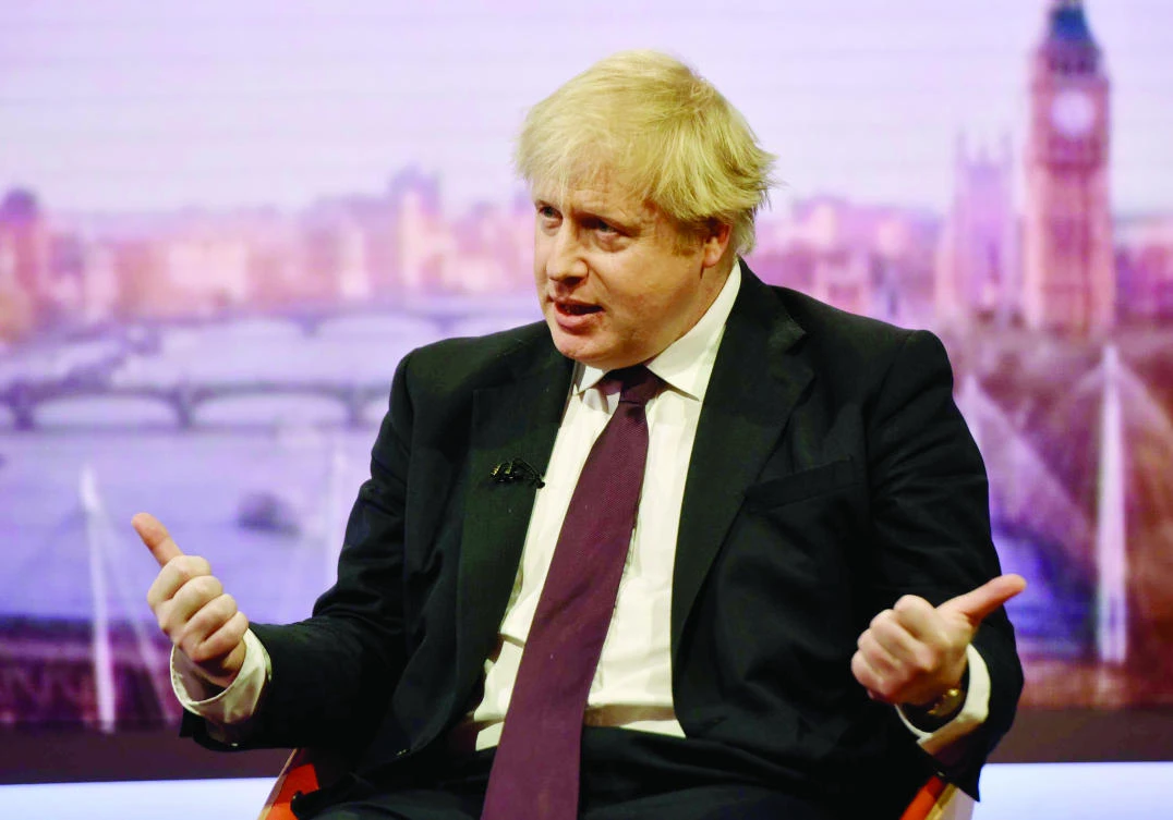 Britain’s Foreign Secretary Boris Johnson is seen speaking on the BBC’s Andrew Marr Show in this photograph received via the BBC in London on Sunday. (Reuters)
