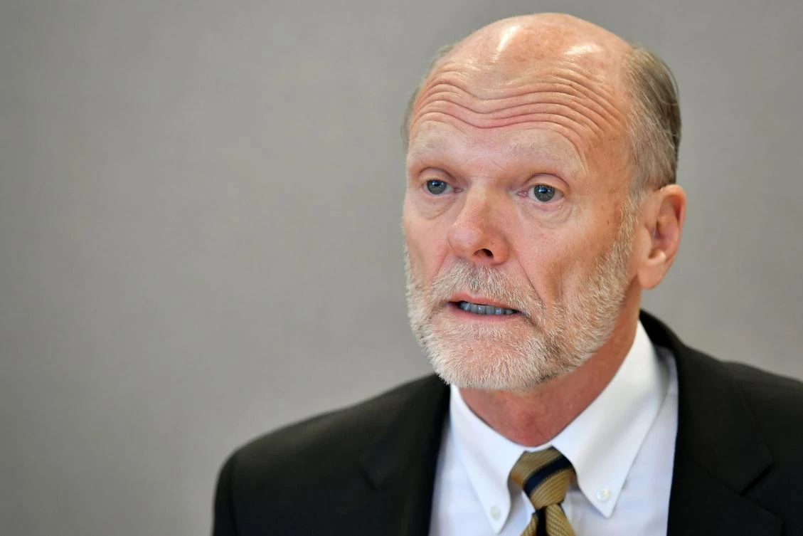 US candidate for the head of International Organization for Migration (IOM) Ken Isaacs looks on during a press briefing in Geneva on March 19, 2018. (AFP)