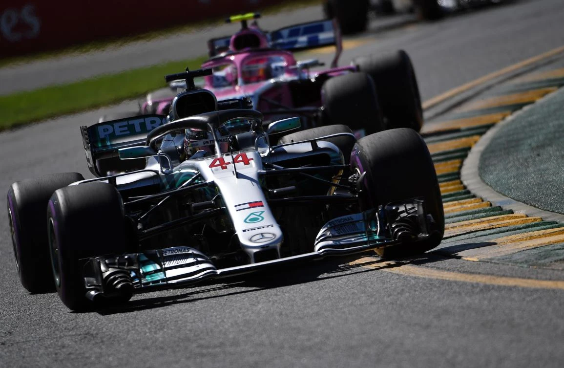 Lewis Hamilton drives around the Albert Park circuit during the first Formula One practice session in Melbourne. (AFP)