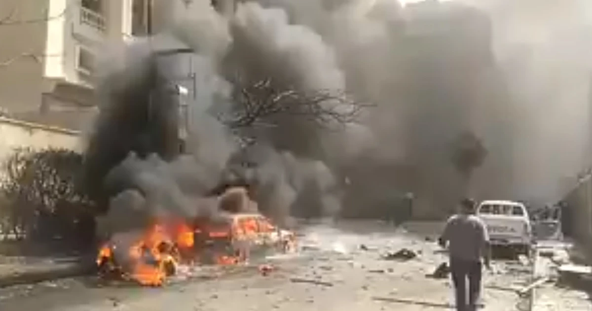 This image from Twitter shows the burning remains of a vehicle after the blast in ALexandria (Twitter)