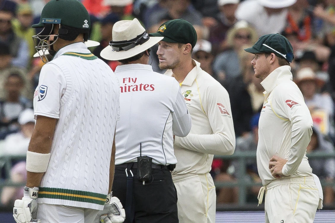 Cameron Bancroft talks to the umpire on the third day of the third Test between South Africa and Australia at Newlands Stadium. (AP Photo)