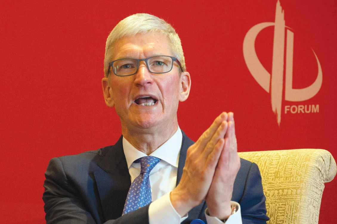 Tim Cook, Apple CEO, speaks at an economic summit before the China Development Forum in Beijing. (AP)