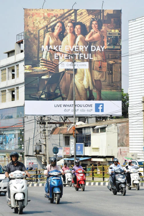A poster advertises Facebook’s ‘Live What You Love’ campaign in Bangalore.