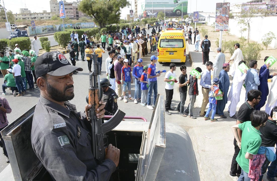 Tight security arrangements have been made ahead of the final match of the Pakistan Super League (PSL) between Peshawar Zalmi and Islamabad United in Karachi, Pakistan, March 25, 2018. (AN photo by M.F. Sabir)