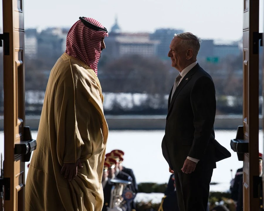 Saudi Crown Prince Mohammed meets US Secretary of Defense Jim Mattis at the Pentagon. (U.S. NAVY\ Kathryn E. Holm)