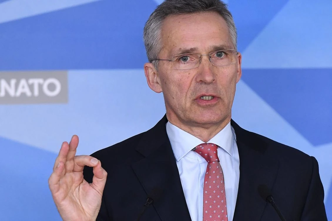 NATO Secretary General Jens Stoltenberg during a press conference at NATO headquarters in Brussels on Tuesday. (AFP)