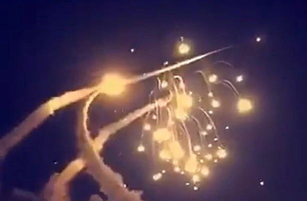 photo for the missiles interception in the sky of Saudi. (Screen Shot)