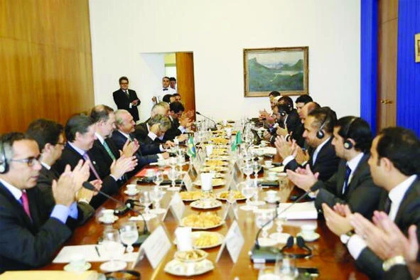 A Saudi Shoura Council delegation meets with Brazilian officials during a visit to Brazil in this 2015 file photo.