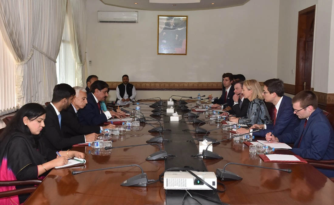 Ambassador Alice Wells, Principal Deputy Assistant Secretary Bureau of South and Central Asian Affairs, US, accompanied by the US Ambassador David Hale, is meeting with National Security Adviser (NSA) Lt. General R Nasser Khan Janjua in his office on March 29, 2018. (Photo courtesy: National Security Adviser Office)