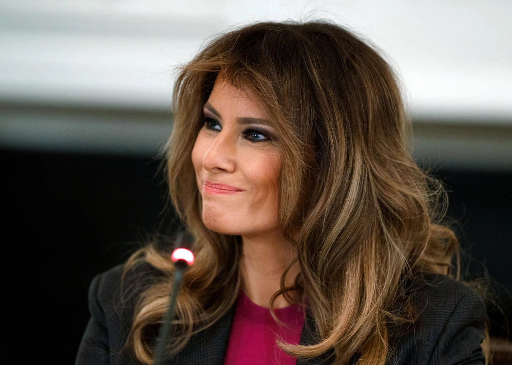 In this March 20, 2018 photo, First lady Melania Trump listens during a roundtable on cyberbullying in the State Dining Room of the White House in Washington. (AP)