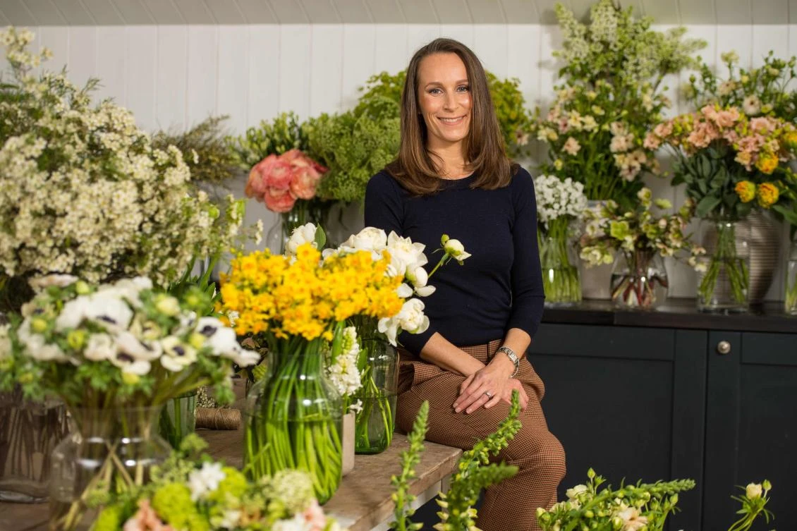 Florist Philippa Craddock poses for a photograph in her studio in London on March 29, 2018. (AFP)