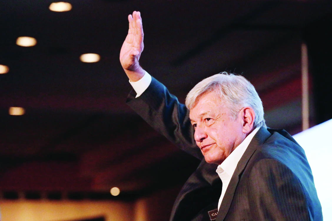 Leftist front-runner Andres Manuel Lopez Obrador after a conference last week organizd by the Mexican Construction Industry Association in Guadalajara. (Reuters)
