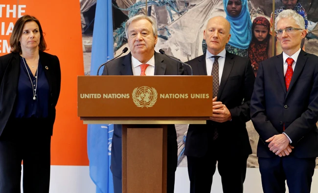 UN head Antonio Guterres noted that Saudi Arabia and the UAE have “generously provided” $930 million toward the humanitarian response plan already this year. (Reuters)