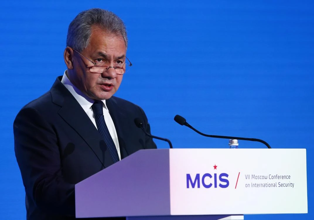 Russian Defense Minister Sergei Shoigu delivers a speech during the annual Moscow Conference on International Security (MCIS) in Moscow, Russia April 4, 2018. (Reuters/Sergei Karpukhin)