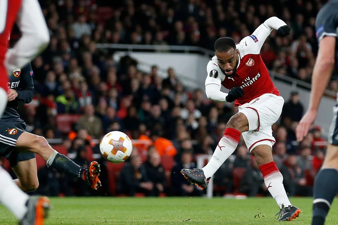 Arsenal's Alexandre Lacazette scoring their fourth goal. (AFP)